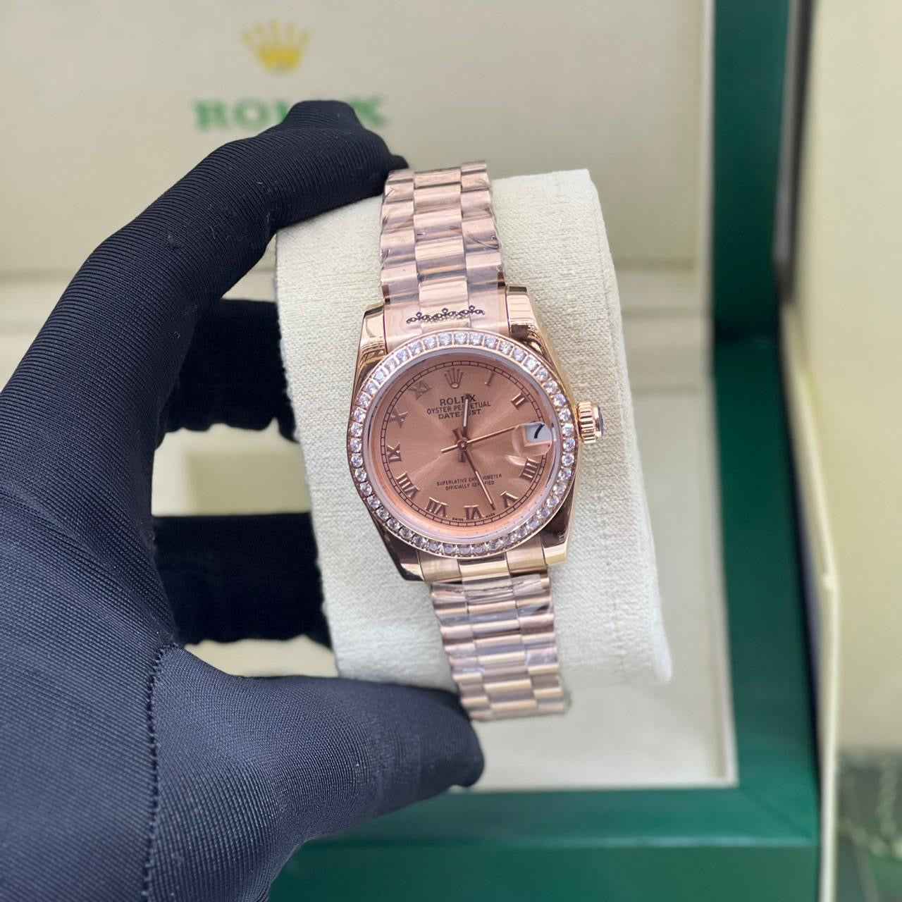 Rolex Watch | Datejust 28 Rose Dial Diamond Bezel