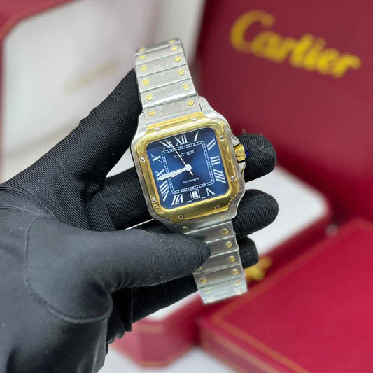 Cartier Watch | Santos de Cartier Two-Tone Blue Dial Large