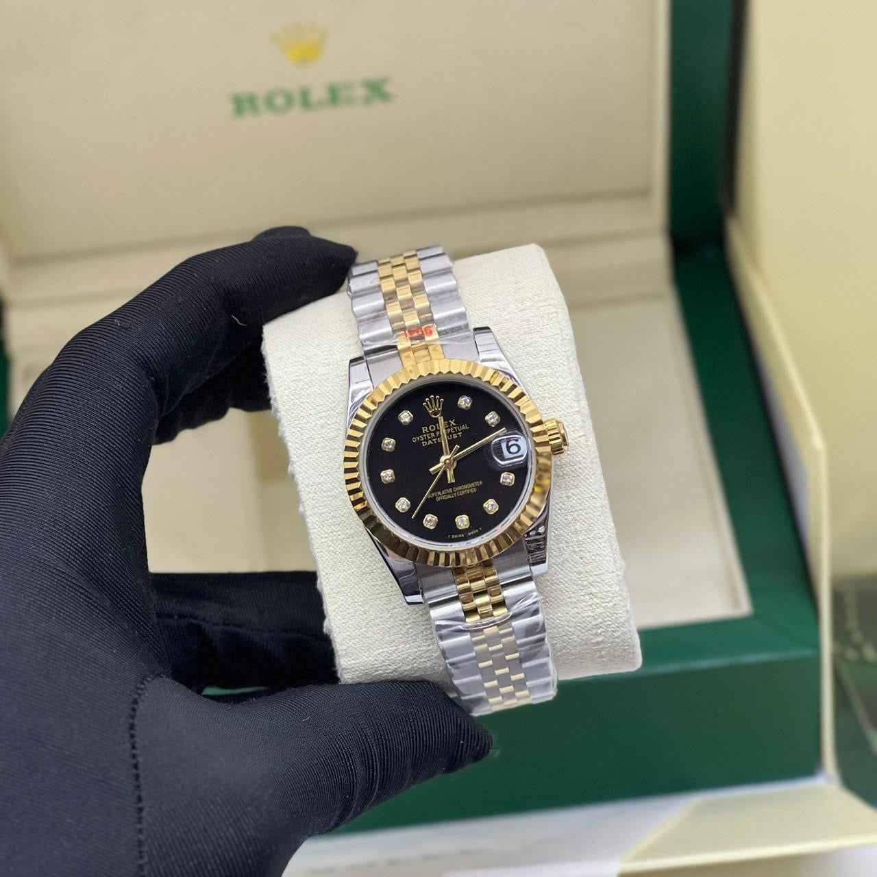 Rolex Watch | Datejust Two-Tone Black Diamond Dial Fluted