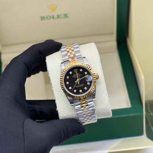 Rolex Watch | Datejust Two-Tone Black Diamond Dial Fluted