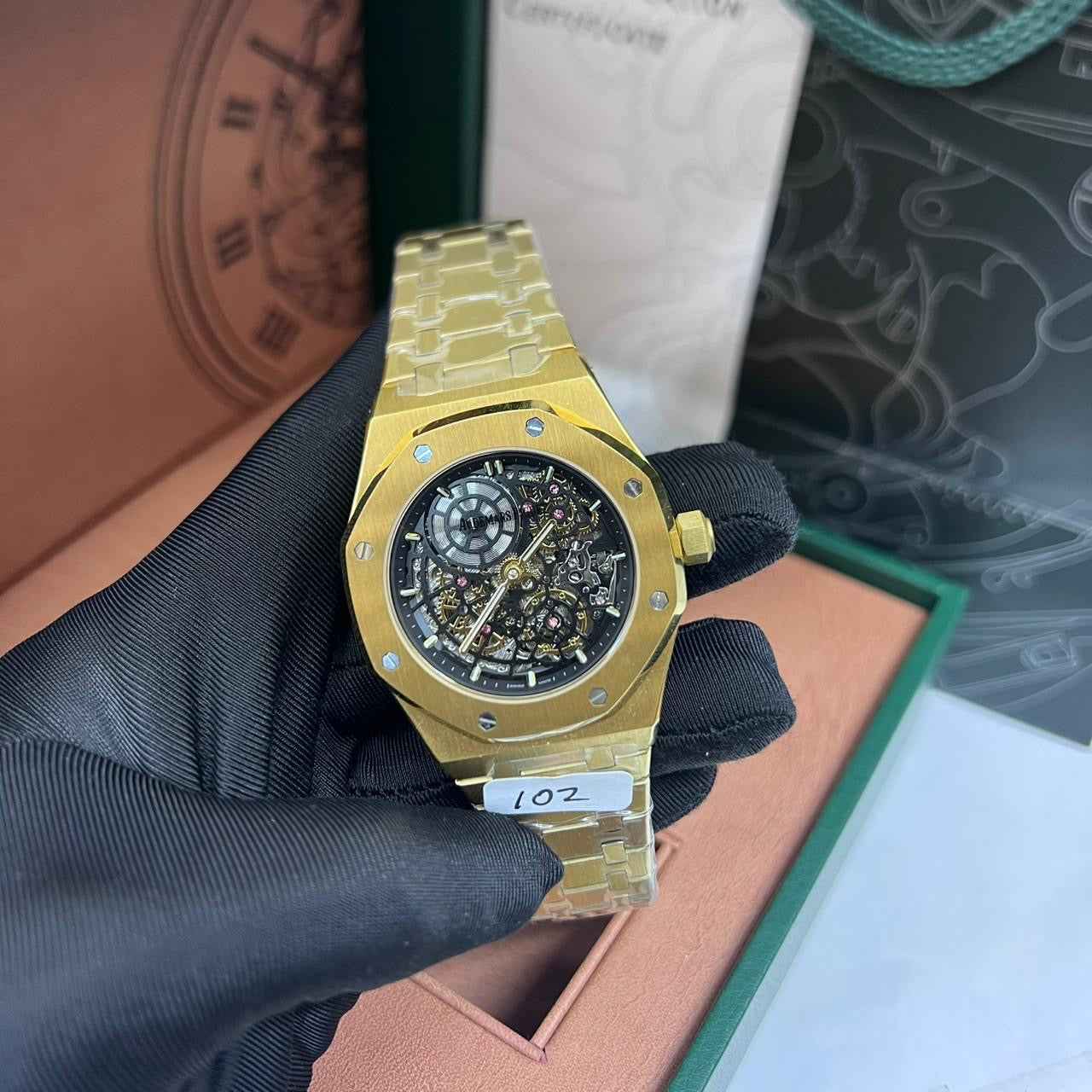 Audemars Piguet Watch | Royal Oak Black Two-Tone Dial Steel & Yellow Gold