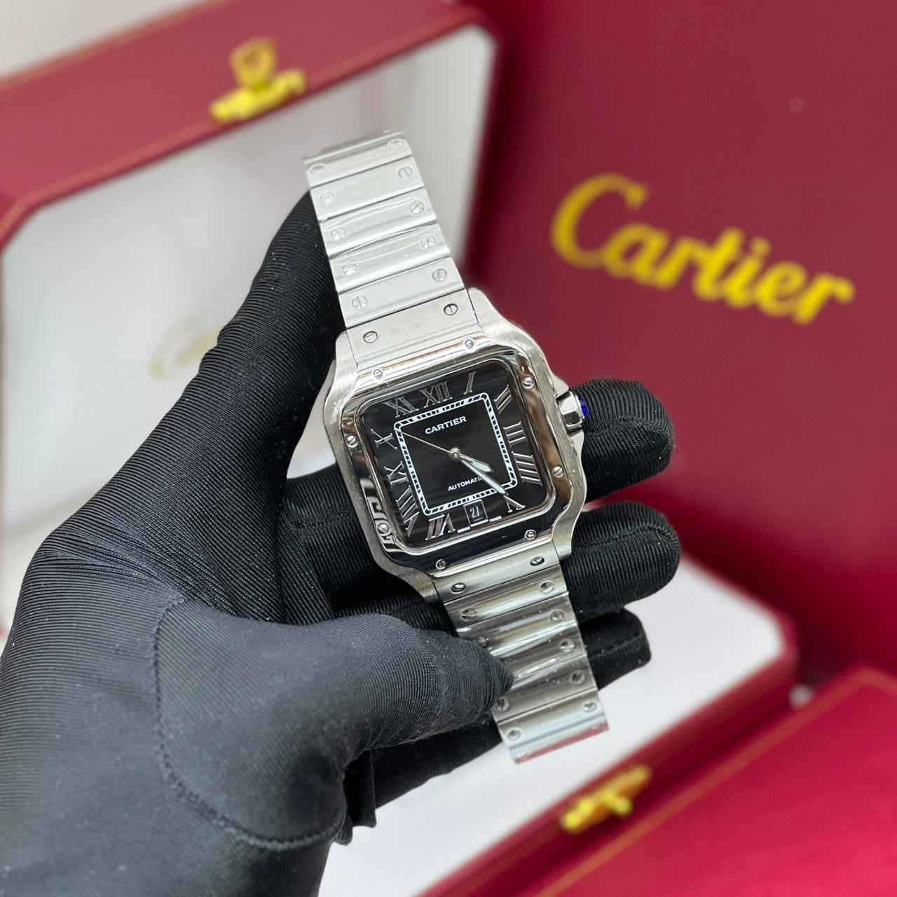 Cartier Watch |Santos de Cartier Stainless Steel With Green Sunburst Dial