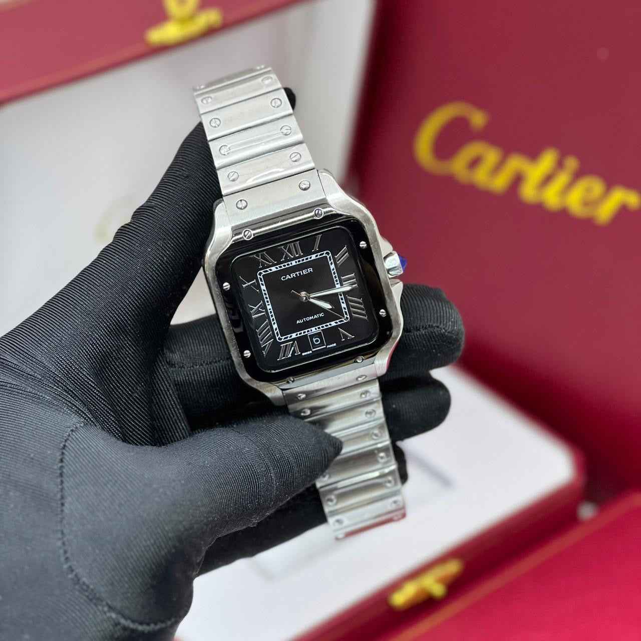 Cartier Watch | Santos de Cartier Silver&Black Sunburst Dial
