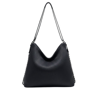 Chanel | Hobo Shoulder Bag With A Ribbed Texture And Silver Chain Straps. - Free & Fast UAE Shipping