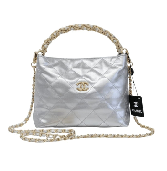 Chanel | Metallic Lambskin Chain Rows Quilted Chain Hobo Bag In Silver. - Free & Fast UAE Shipping