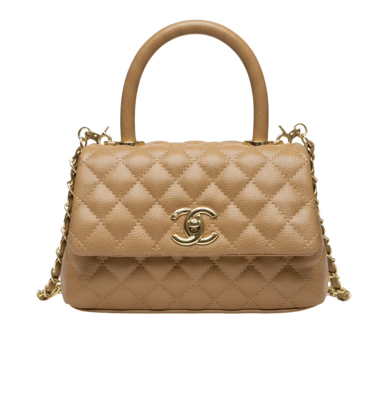 Chanel | Mini Coco Handle Flap Bag In Caramel/beige Caviar Leather. - Free & Fast UAE Shipping