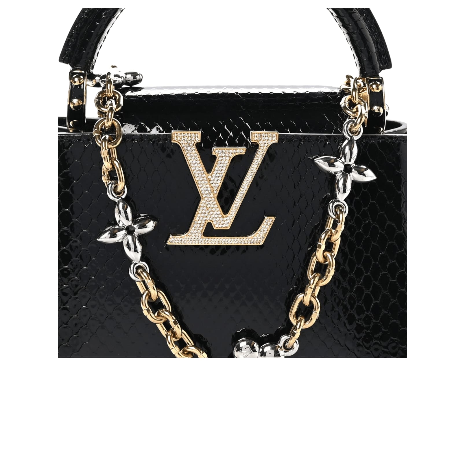 Louis Vuitton | Snakeskin Flower Chain Capucines Mini Bag In Black - Free & Fast UAE Shipping