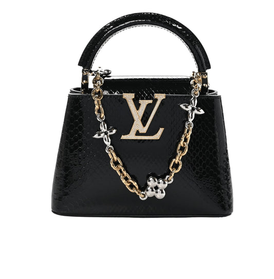 Louis Vuitton | Snakeskin Flower Chain Capucines Mini Bag In Black - Free & Fast UAE Shipping
