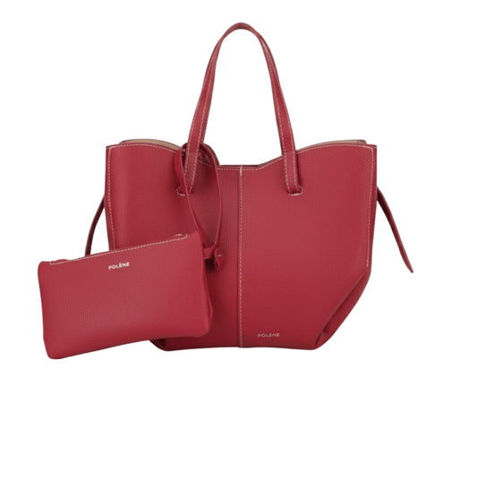 Polène | Cyme Mini Tote Bag In Textured Red Leather - Free & Fast UAE Shipping