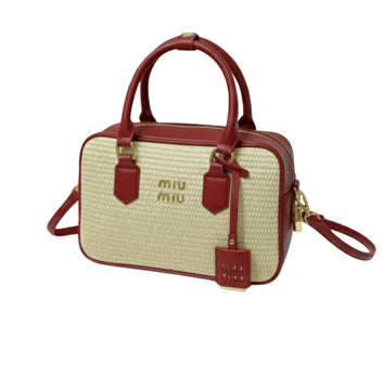 Miu Miu | Straw Zip-up Handbag With Red Leather Trim And Handles - Free & Fast UAE Shipping