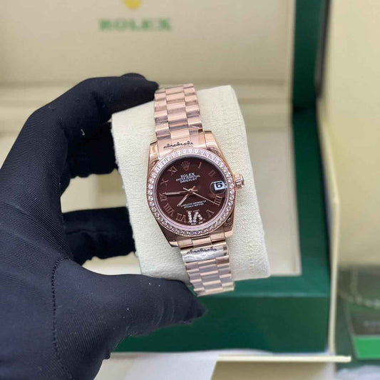 Rolex Watch | Datejust Chocolate Roman Diamond Bezel
