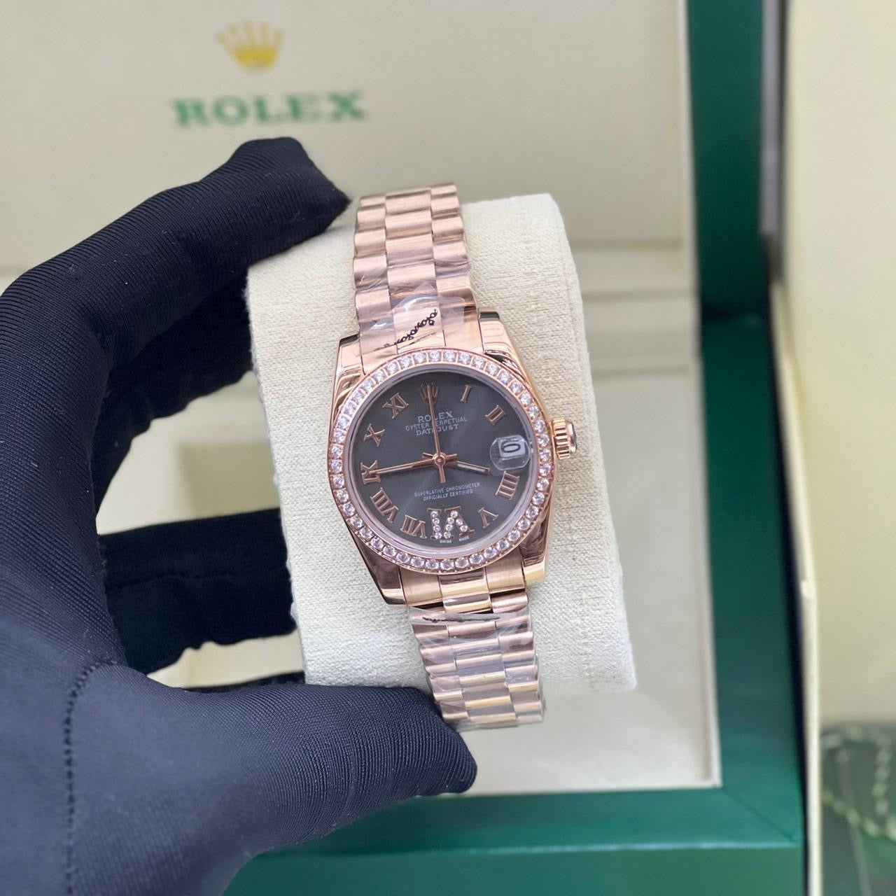 Rolex Watch | Datejust Diamond Bezel Black Dial