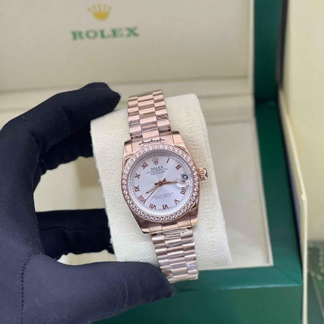 Rolex Watch | Datejust Pink Diamond Bezel Rose Gold White Dial
