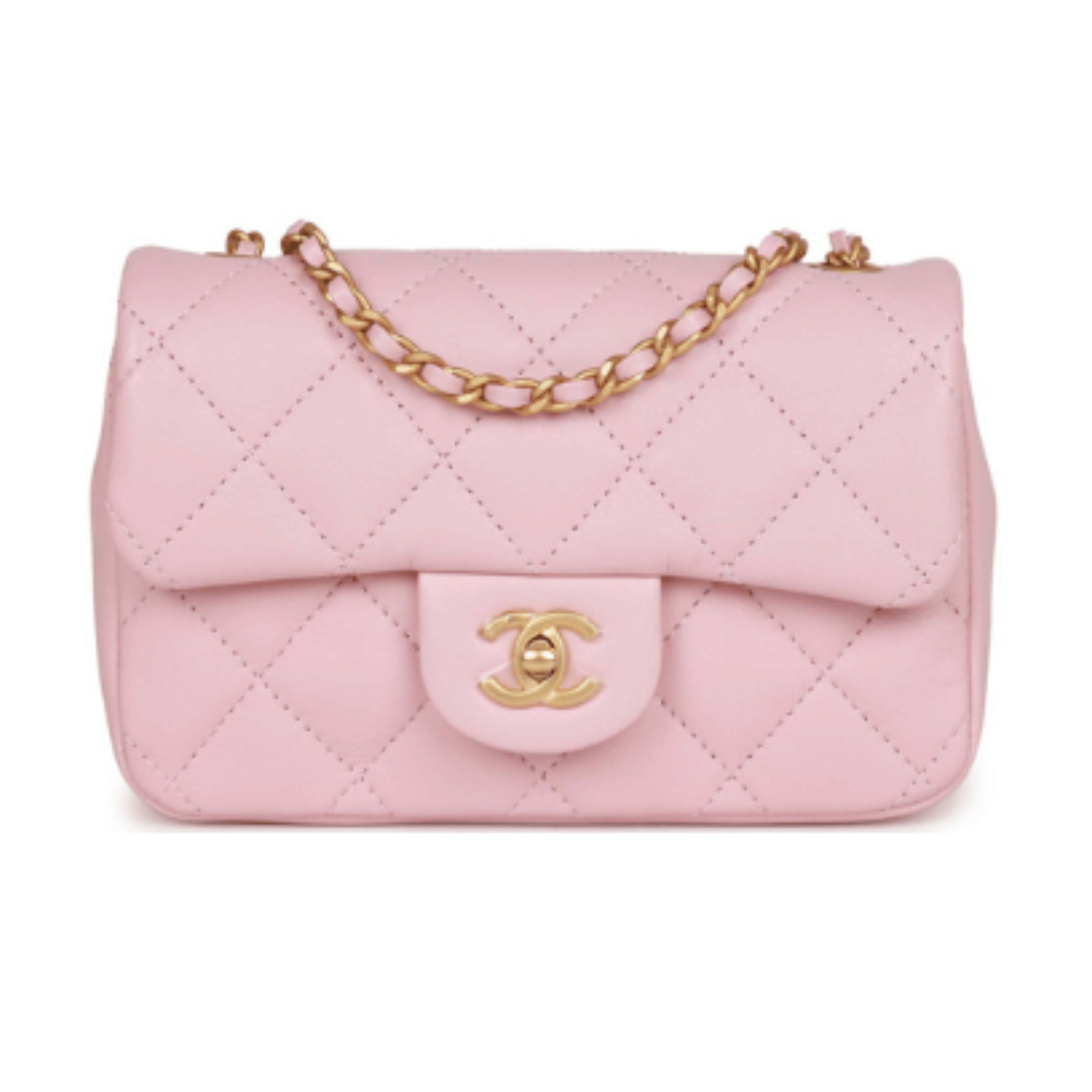 Chanel | Mini Rectangular Flap Bag With Heart Chain In Pink Lambskin And Antique Gold-tone Hardware - Free & Fast UAE Shipping