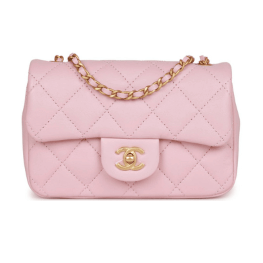 Chanel | Mini Rectangular Flap Bag With Heart Chain In Pink Lambskin And Antique Gold-tone Hardware - Free & Fast UAE Shipping